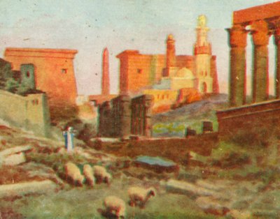 Luksor, ruiny świątyni (kolorowa litografia) autorstwa English School