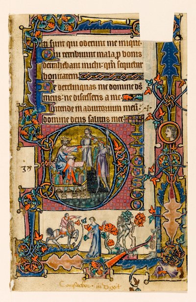 MS 1-2005, k.l. 58r: Saul wysyłający Doega, by zabił kapłanów Noba, historyczny inicjał z Psałterza Macclesfielda, Use of Sarum, East Anglia, c.1330 autorstwa English School