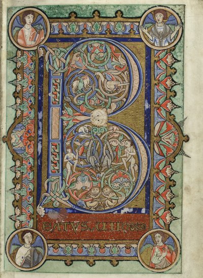MS Hunter 229 f.22r z psałterza Hunterian, ok. 1170 (pióro i atrament oraz tempera na welinie) autorstwa English School