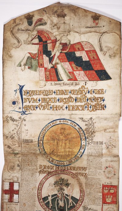 MS Lewis E 201 sekcja 1, Kronika Historii Świata od stworzenia do Wodena, z genealogią Edwarda IV, ok. 1461 (pióro i atrament, tempera i złoto na welinie) autorstwa English School