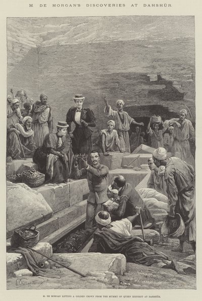 Odkrycia M de Morgana w Dahshur (grawerowanie) autorstwa English School