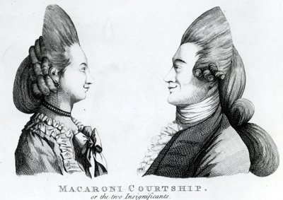 Macaroni Courtship or the two Insignificants, opublikowany przez M. Darly, 1772 (mezzotinta) autorstwa English School