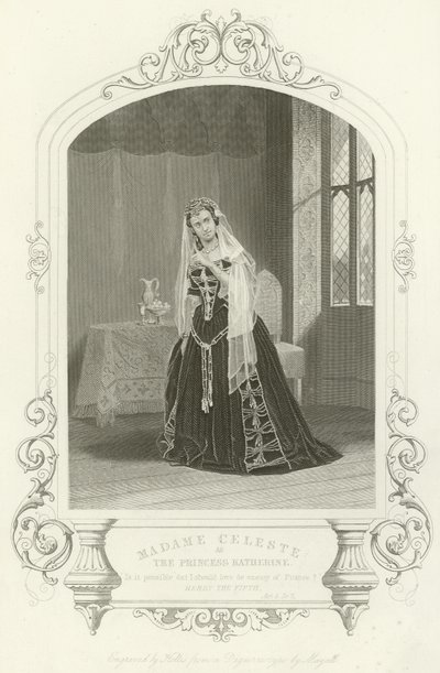 Madame Celeste jako księżniczka Katarzyna w Henryku V, akcie V, scena II autorstwa English School