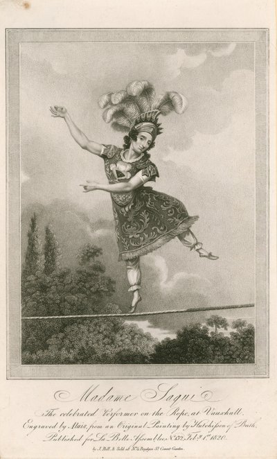 Madame Saqui, słynna artystka na linie w Vauxhall Gardens w Londynie autorstwa English School
