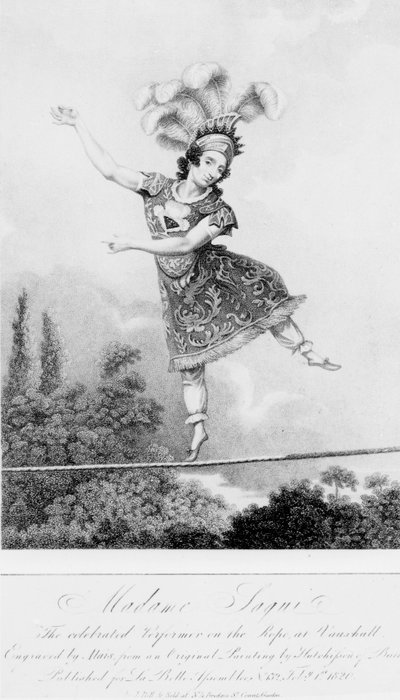 Madame Saqui, słynna artystka na linie w Vauxhall Gardens w Londynie autorstwa English School