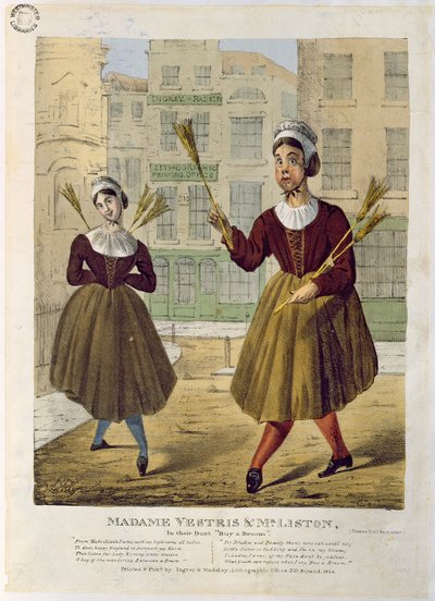 Madame Vestris i pan Liston w duecie Kup miotłę, pub. Ingrey i Madeley, 1826 autorstwa English School