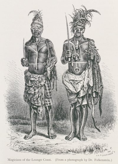 Magicians of the Loango Coast, grawerowane na podstawie fotografii dr Falkensteina, z „Historii ludzkości”, tom 1, autorstwa prof. Friedricha Rayzela, 1896 autorstwa English School