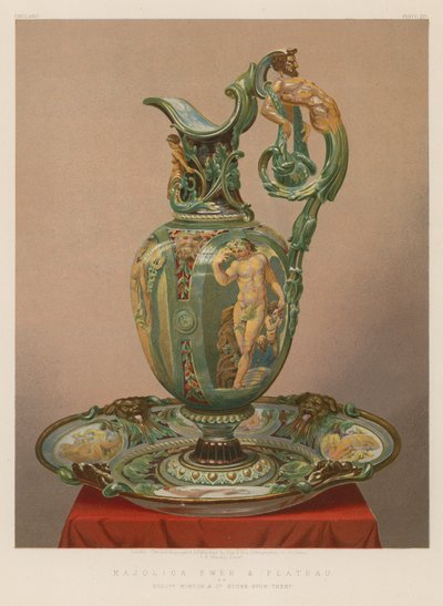 Majolica Ewer and Plateau autorstwa panów Minton and Co, Stoke-upon-Trent autorstwa English School
