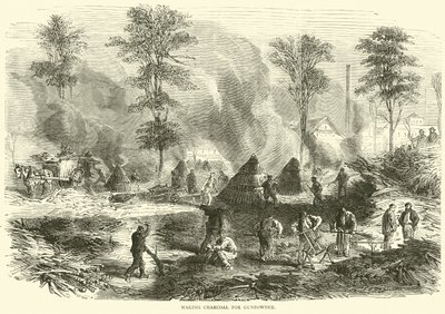 Wyrabianie węgla drzewnego na proch strzelniczy, październik 1870 autorstwa English School