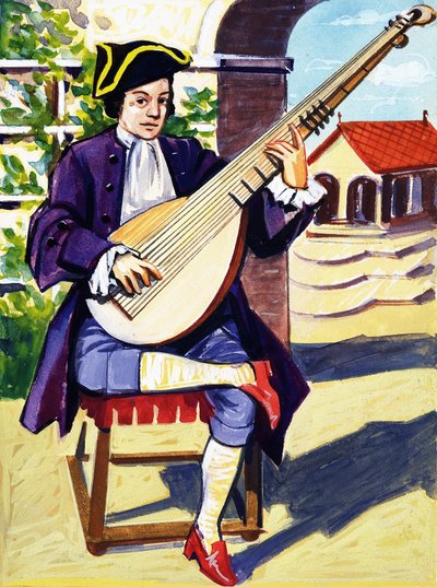 Mężczyzna grający arcylutę autorstwa English School
