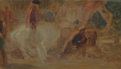 Człowiek na białym koniu przypisywany wcześniej J.M.W. Turner (1775-1851), a także przypisywany Peterowi de Wint (1784-1849) (olej na papierze) autorstwa English School