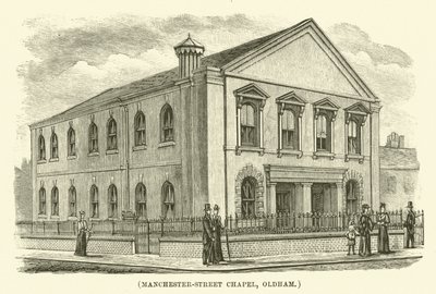 Kaplica przy ulicy Manchester w Oldham (grawerunek) autorstwa English School