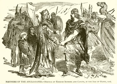 Maniers of the Anglo-Duńczycy.--Spotkanie Edmunda Ironside i Canute, na wyspie Olney, 1016 autorstwa English School