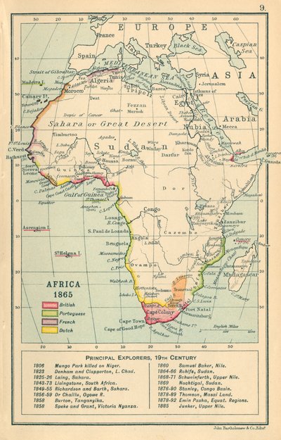 Mapa: Afryka 1865 (kolorowa litografia) autorstwa English School