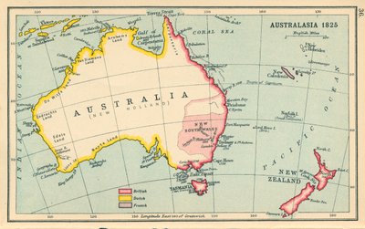 Mapa: Australazja 1825 (kolorowa litografia) autorstwa English School