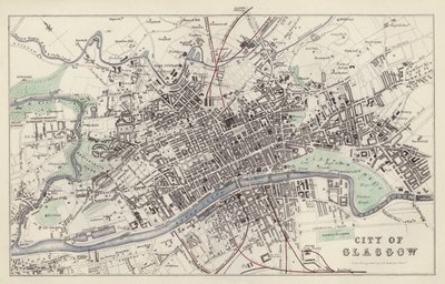 Mapa: Miasto Glasgow, narysowana i grawerowana przez GH Swanston, Edynburg (kolor lito) autorstwa English School