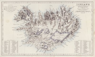 Mapa: Islandia według Trigon Survey of Gunnlaugsson narysowana przez Augustusa Petermanna (kolorowa litografia) autorstwa English School