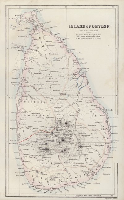 Mapa: Wyspa Cejlon, autor: G.H. Swanston, Edynburg (kolorowa litografia) autorstwa English School