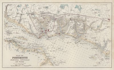 Mapa: Plan Portsmouth, Portsea Spithead i okolic, autor: G.H. Swanston, Edynburg (kolorowa litografia) autorstwa English School