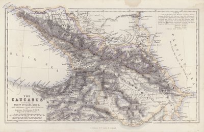 Mapa: Kaukaz, według profesora doktora Karla Kocha, z dodatkami z innych źródeł, autorstwa Augustusa Petermanna (litografia kolorowa) autorstwa English School