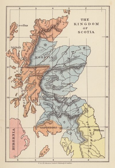Mapa: Królestwo Szkocji (kolorowa litografia) autorstwa English School