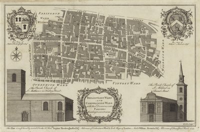 Mapa Bread Street Ward i Cordwainers Ward, Londyn autorstwa English School