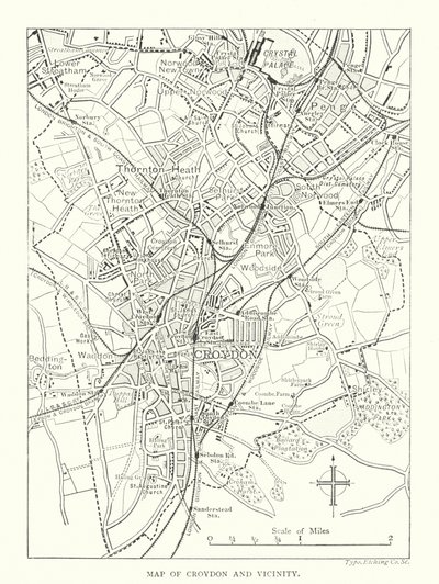 Mapa Croydon i okolic (grawerunek) autorstwa English School
