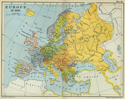 Mapa Europy w 1910 roku (kolor lito) autorstwa English School