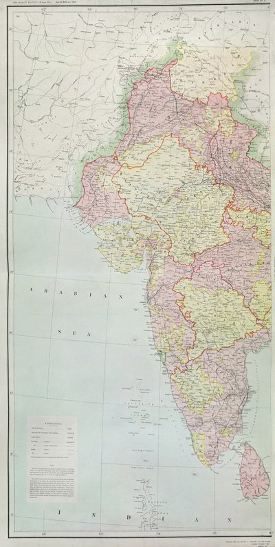 Mapa Indii, opublikowana pod kierownictwem pułkownika H.R. Thuilliera, RE, Surveyor General of India, 1877 autorstwa English School