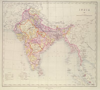 Mapa Indii, opublikowana pod kierownictwem pułkownika H.R. Thuilliera, RE, Surveyor General of India, 1882 autorstwa English School
