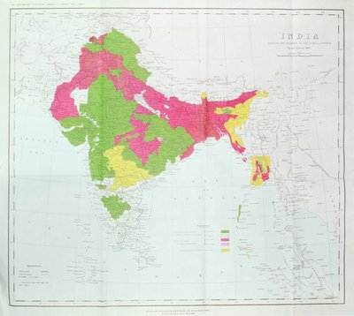 Mapa Indii, przedstawiająca postępy Imperial Surveys, opublikowana pod kierownictwem pułkownika H.R. Thuilliera, RE, Surveyor General of India, 1888 autorstwa English School