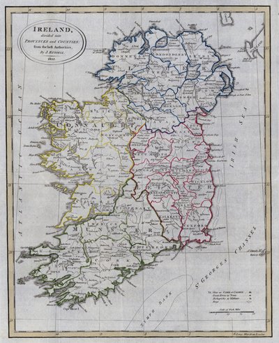 Mapa Irlandii (kolorowy grawerunek) autorstwa English School