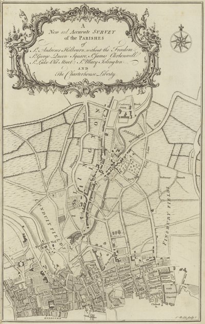 Mapa Islington, Clerkenwell, Holborn i Finsbury autorstwa English School