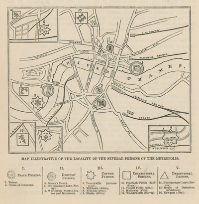 Mapa londyńskich więzień autorstwa English School