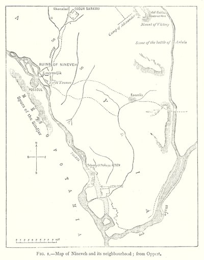 Mapa Niniwy i jej okolic; od Opperta (rycina) autorstwa English School