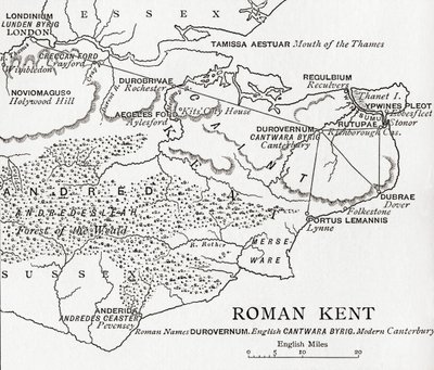 Mapa Roman Kent, Anglia, z „Krótkiej historii Anglików” J.R. Greena, opublikowana w 1893 r. autorstwa English School