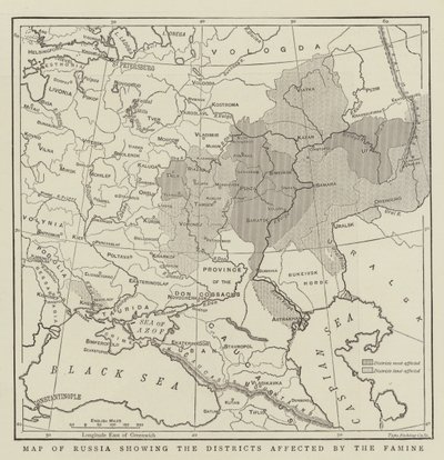 Mapa Rosji pokazująca dzielnice dotknięte głodem autorstwa English School