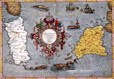 Mapa Sardynii i Sycylii, "Geographica" Ptolemeusza autorstwa English School