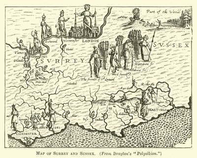 Mapa Surrey i Sussex autorstwa English School