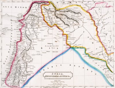 Mapa Syrii, Mezopotamii, Asyrii und., z „Atlasu geografii starożytnej”, Butlera opublikowanego w Londynie, ok. 1829 (kolor lito) autorstwa English School