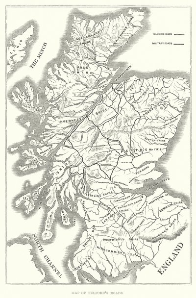 Mapa dróg Telford (grawerowanie) autorstwa English School