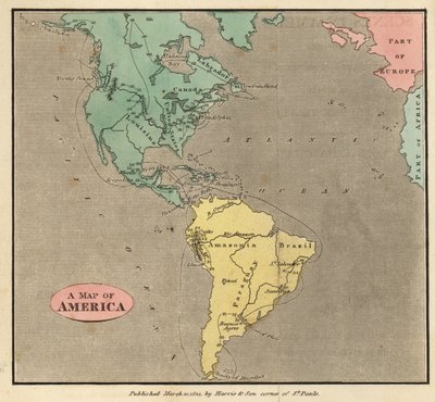 Mapa obu Ameryk, około 1821 r. autorstwa English School