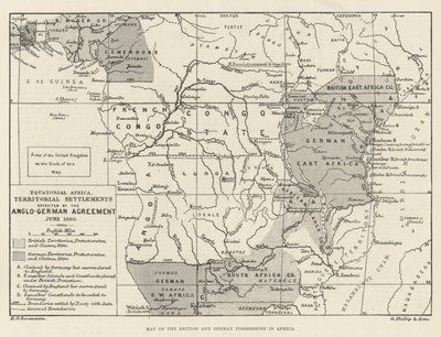 Mapa posiadłości brytyjskich i niemieckich w Afryce (grawerowanie) autorstwa English School