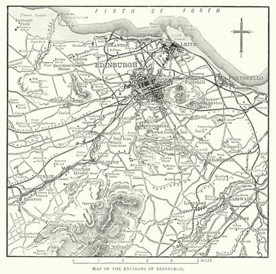 Mapa okolic Edynburga (grawerowanie) autorstwa English School
