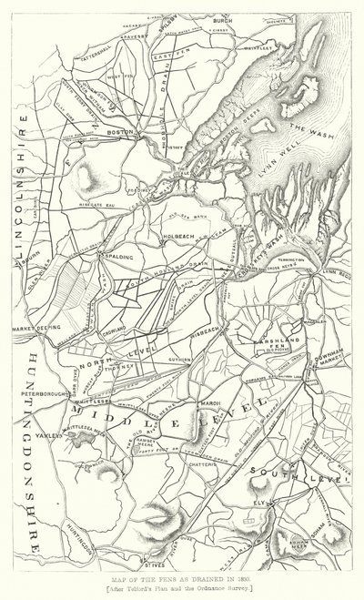 Mapa Fens osuszonych w 1830 r. (rycina) autorstwa English School