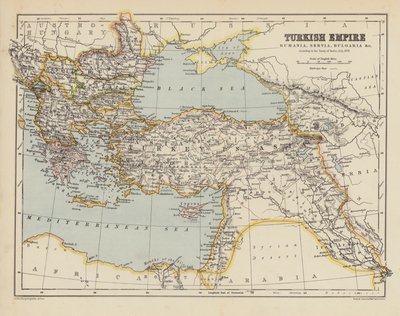 Mapa Imperium Osmańskiego (kolorowa litografia) autorstwa English School