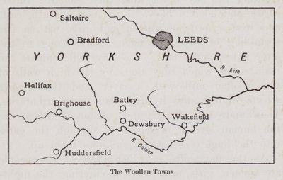 Mapa przedstawiająca Wełniane Miasta Yorkshire (lito) autorstwa English School
