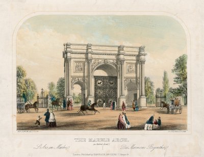 Marble Arch, Oxford Street, Londyn (kolorowy grawerunek) autorstwa English School