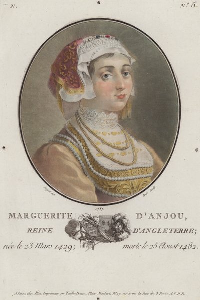 Małgorzata Anjou, królowa małżonka króla Anglii Henryka VI (kolorowe grawerowanie) autorstwa English School