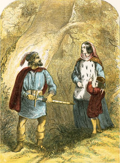 Margaret of Anjou i jej syn spotykają złodzieja w lesie autorstwa English School